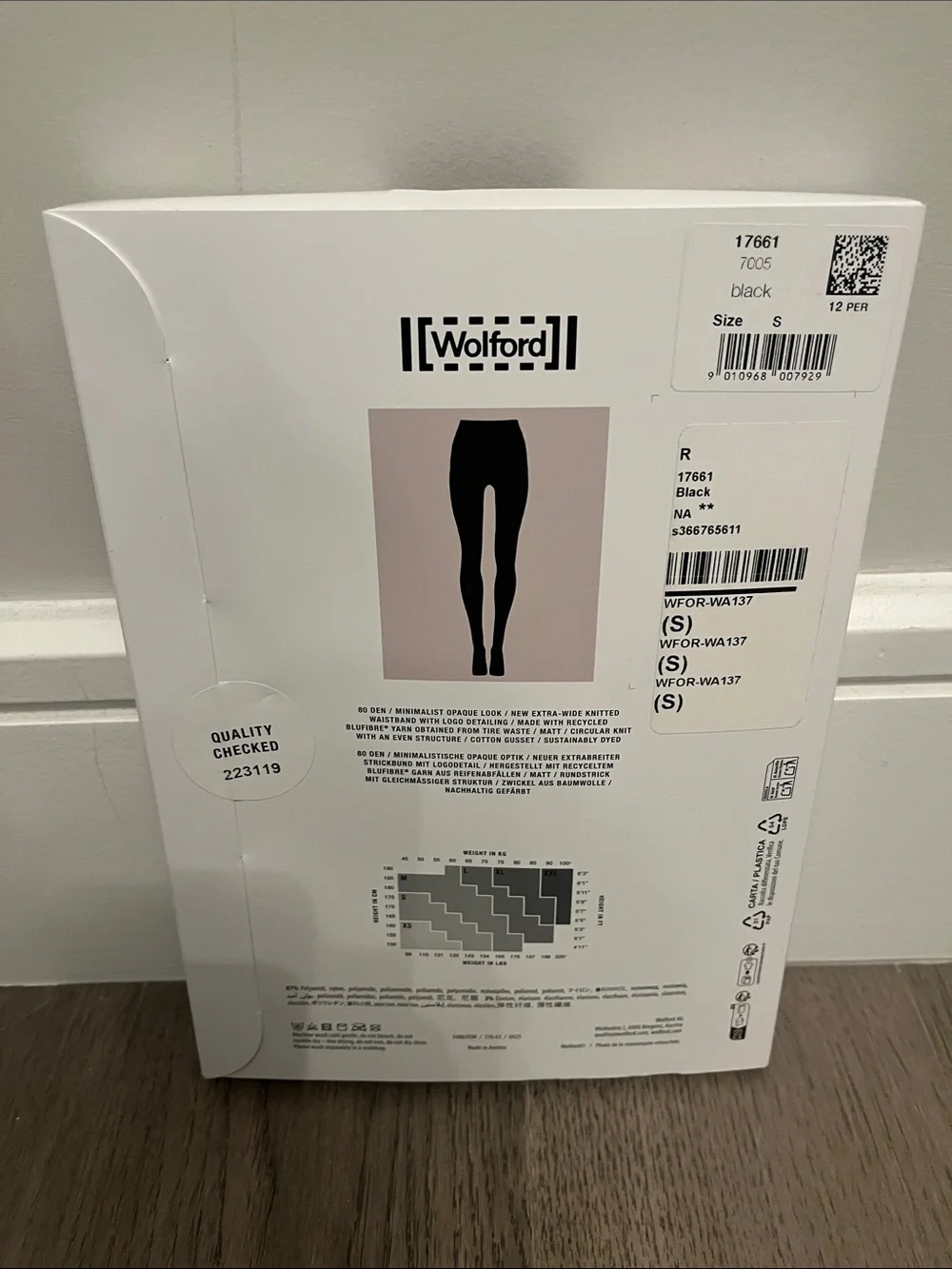 Wolford mat opaque 80 tights. Size small. Black. New in box.